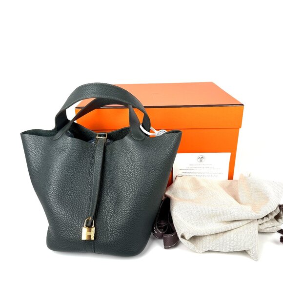 New HERMES Picotin Lock 22 MM Vert Mangrove Green Taurillon Clemence Satchel Bag - Picture 1 of 10